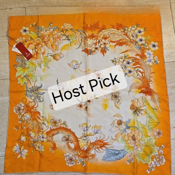 Shanghai Story Accessories - New Shanghai Story 100% Silk Orange Floral Dragon Print Scarf
